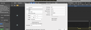 Bounce settings for exporting a song in Logic Pro